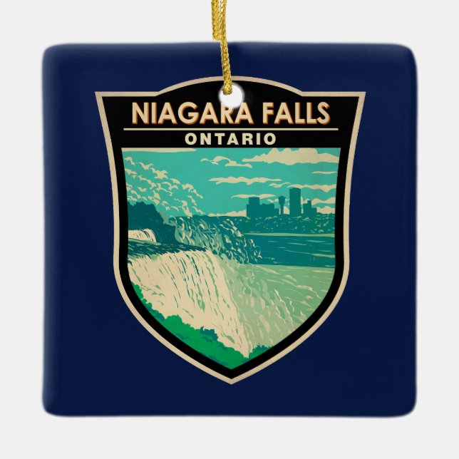 Niagara Falls Ontario Travel Art Vintage Julgransprydnad Keramik (Framsida)