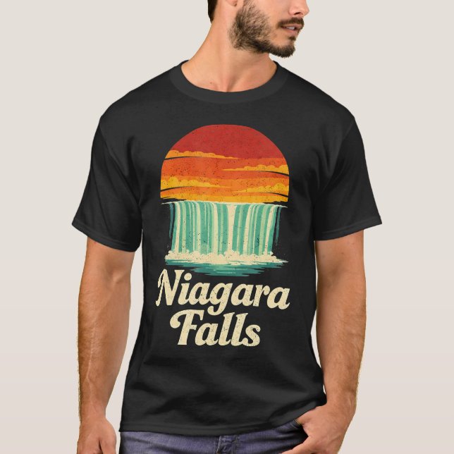 Niagara Falls Retro Solnedgång T Shirt (Framsida)