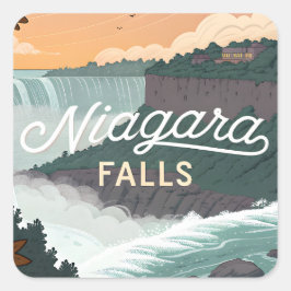Niagara Falls Retro Vintage Poster Illustration Fyrkantigt Klistermärke
