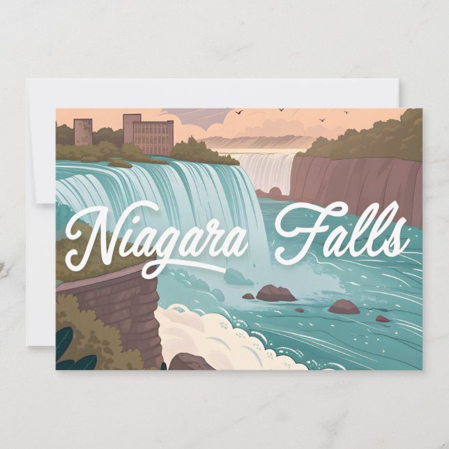 Niagara Falls Scenic Illustration at Sunset Julkort (Framsida)