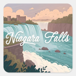 Niagara Falls Scenisk Illustration vid Solnedgång Fyrkantigt Klistermärke