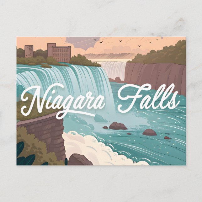 Niagara Falls Scenisk Illustration vid Solnedgång Vykort (Framsida)