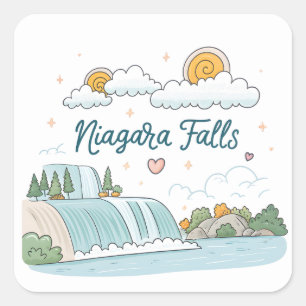 Niagara Falls Söt Tecknad Pastell Illustration Fyrkantigt Klistermärke