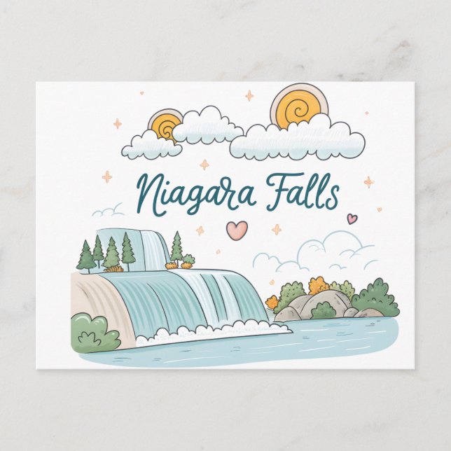 Niagara Falls Söt Tecknad Pastell Illustration Vykort (Framsida)