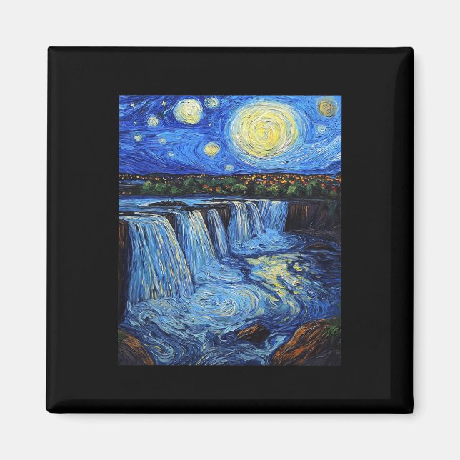 Niagara Falls - Van Gogh-stil - Stjärnklar natt  Magnet (Framsidan)