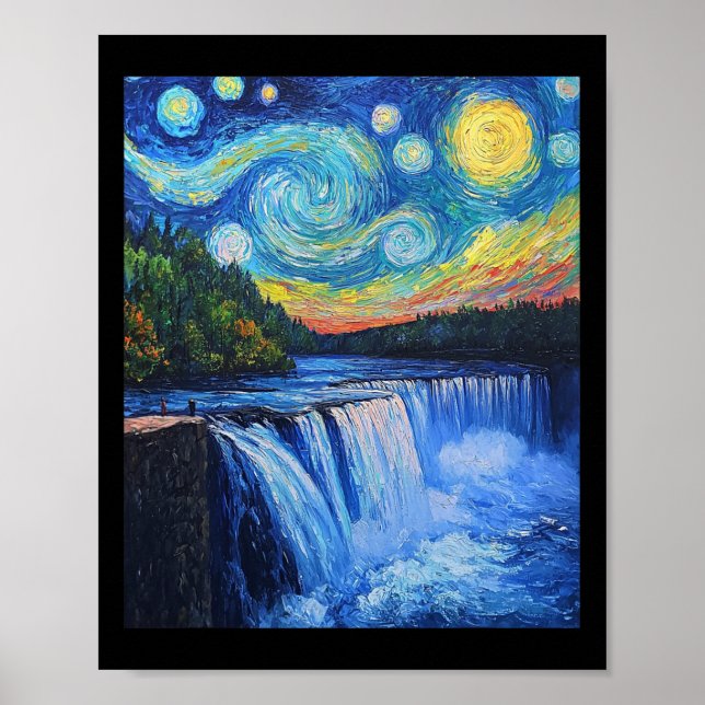 Niagara Falls - Van Gogh-stil - Stjärnklar natt  Poster (Framsidan)