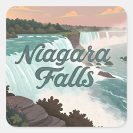 Niagara Falls Vintage Textured Illustration Fyrkantigt Klistermärke
