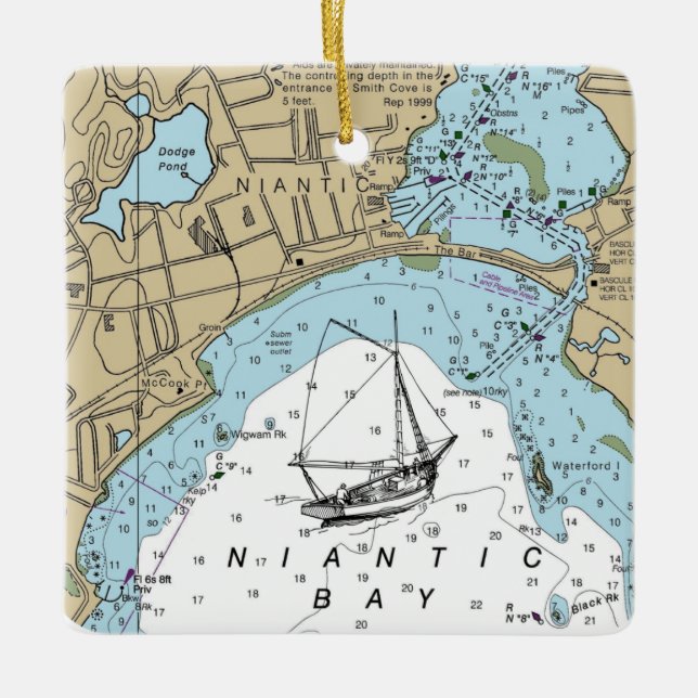 Niantic CT Nautical Chart Julgransprydnad Keramik (Framsida)