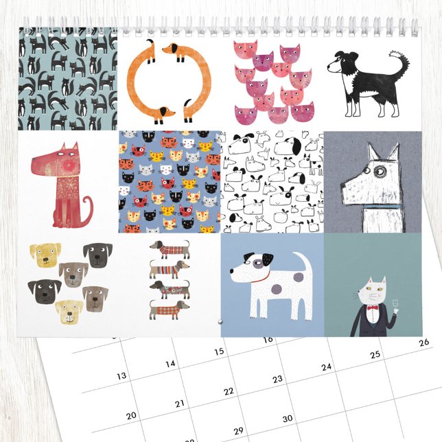 Nic Squirrell Excentriska Katter och Hundar Kalend Kalender (Fun Cats and Dogs calendar with original art by NIc Squirrell)