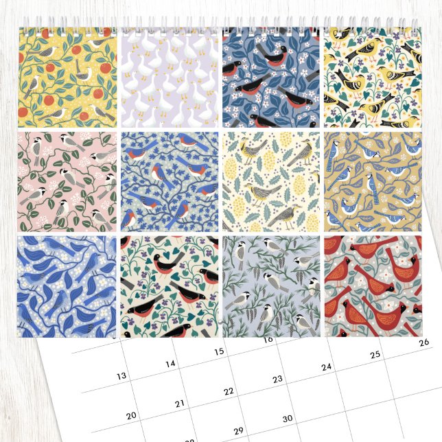 Nic Squirrell Fåglar och Botanik Kalender (Birds and Botanicals art calendar featuring original art by Nic Squirrell. )