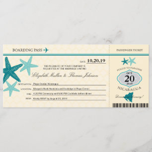 Nicaragua Boarding Pass för Teal och Butterkräm Inbjudningar