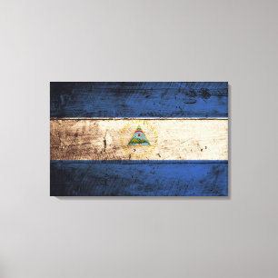 Nicaragua Flagga på Old Wood Grain Canvastryck