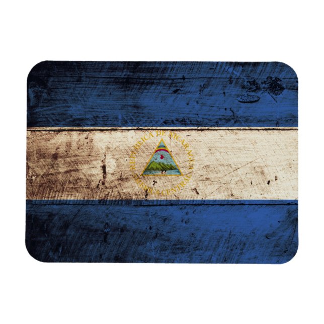 Nicaragua Flagga på Old Wood Grain Magnet (Horisontell)