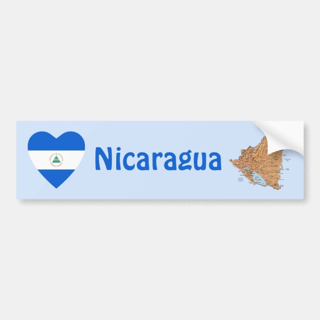 Nicaragua flaggahjärta + Kartabildekal Bildekal (Framsidan)