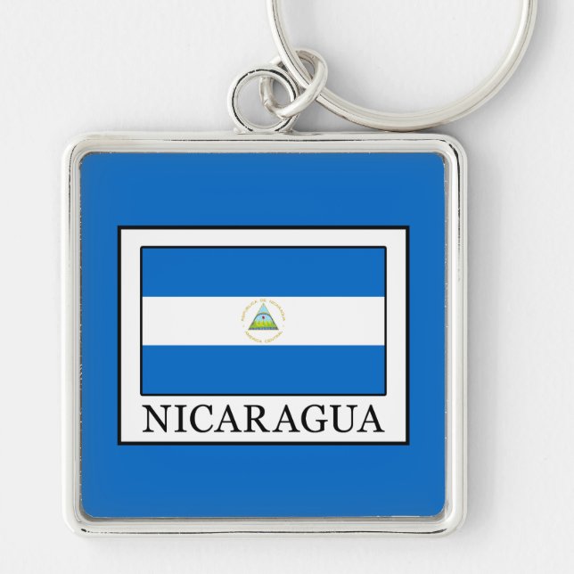 Nicaragua Fyrkantig Silverfärgad Nyckelring (Framsidan)