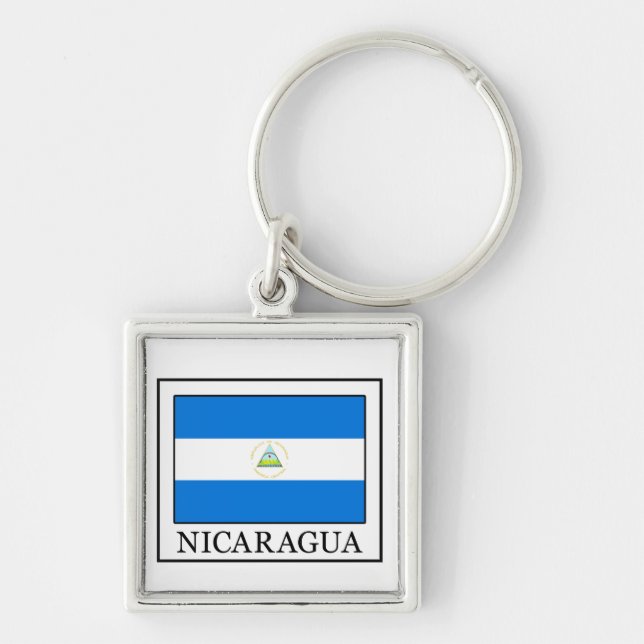 Nicaragua Fyrkantig Silverfärgad Nyckelring (Framsidan)