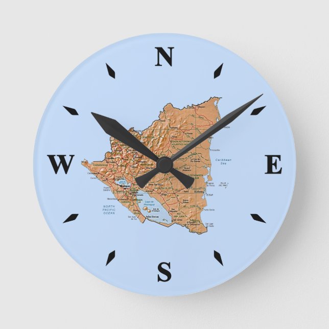 Nicaragua Karta Clock Rund Klocka (Framsida)