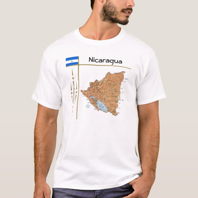 Nicaragua Karta + Flagga + avdelning T-Shirt (Framsida)