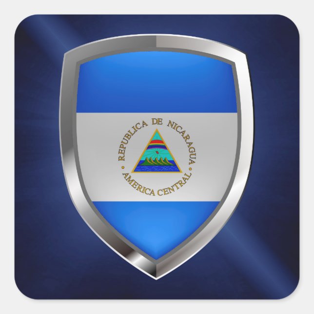 Nicaragua Metallic Emblem Fyrkantigt Klistermärke (Framsida)