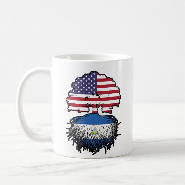 Nicaragua Nicaraguan American USA Träd Roots Flagg Kaffemugg (Vänster)