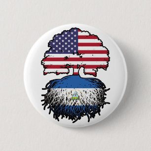 Nicaragua Nicaraguan American USA Träd Roots Flagg Knapp