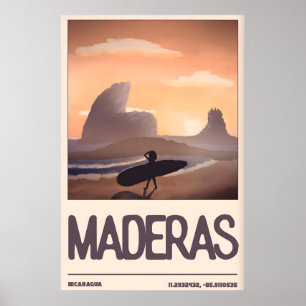 Nicaragua Surfare Väggkonst, Maderas Beach Poster