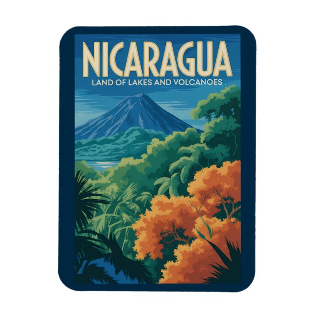 Nicaragua Vulkan Illustration Resa Konst Vintage Magnet (Vertikal)