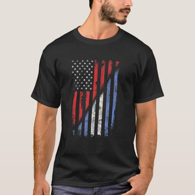 Nicaraguan American Flagga Retro Stil Usa Nicaragu T Shirt (Framsida)