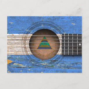 Nicaraguan Flagga på gammal akustisk gitarr Vykort