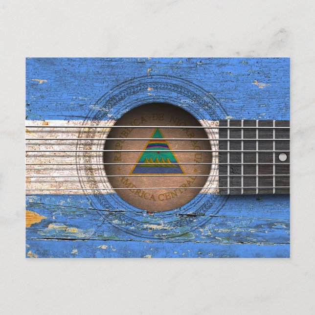 Nicaraguan Flagga på gammal akustisk gitarr Vykort (Framsida)