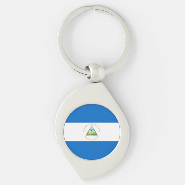 Nicaraguas flagga swirl silverfärgad nyckelring (Framsidan)