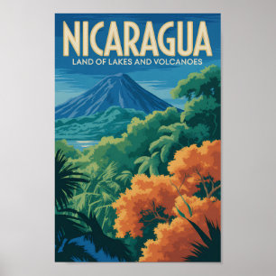 Nicaraguas vulkanillustration resekonst vintage poster