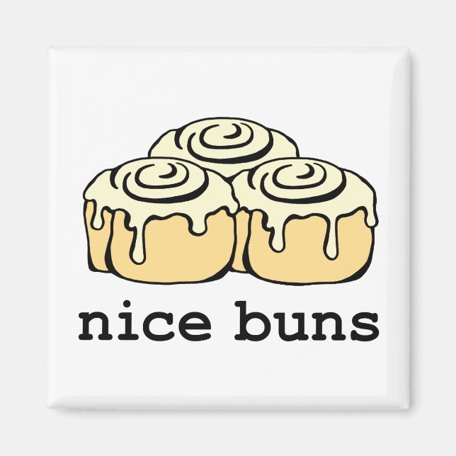 Nice Buns Funny Baking Pun Tecknad Cinnamon Rolls Magnet (Framsidan)