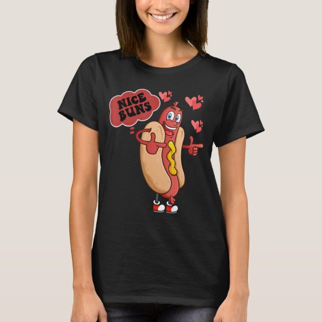 Nice Buns Nice Weiner Funny Valentines Day Couple  T Shirt (Framsida)