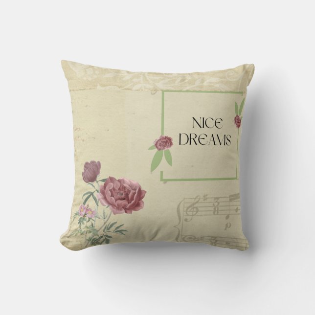 Nice Dreams Blommigt Pillow Kudde (Framsida)