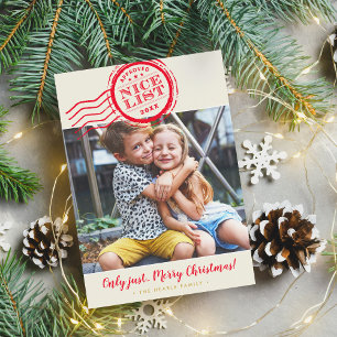 NICE eller NICE PHOTO lustiga santas list frimärke Julkort