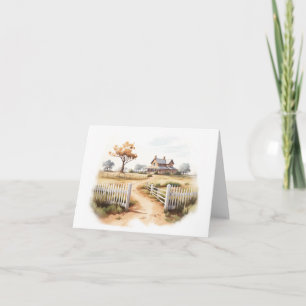 Nice Farm Scene med stängslet och Träd Kort