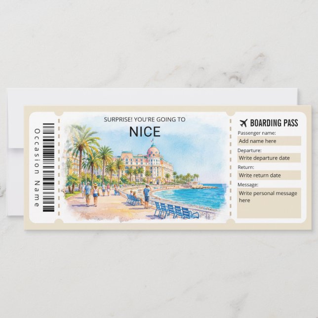 Nice France Trip Boarding Pass Ticket Inbjudningar (Framsida)