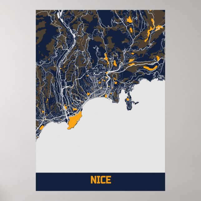 Nice - Frankrike Bluefresh City Karta Poster (Framsidan)