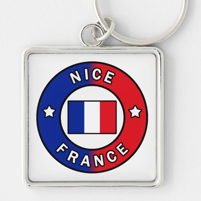 Nice Frankrike Fyrkantig Silverfärgad Nyckelring (Framsidan)