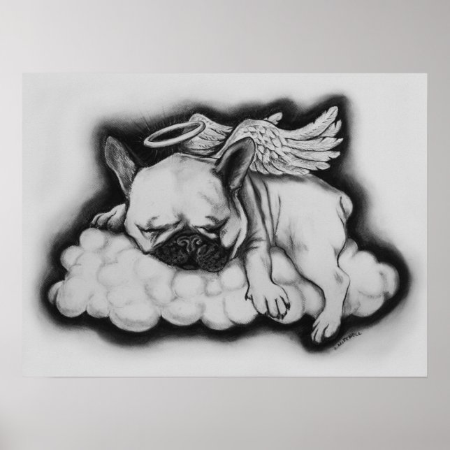 "Nice" - Fransk Bulldog Angel Teckning Poster (Framsidan)