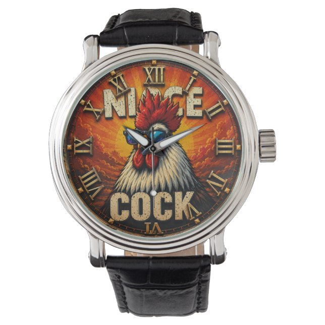 Nice Funny Rooster  Rustic Farmhouse Chicken  Armbandsur (Framsida)