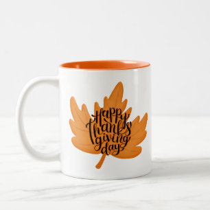 Nice Happy thanksgiving Typografi vid Löv Fall Två-Tonad Mugg