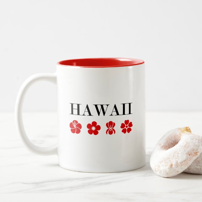 Nice Hawaii Red Flower Icons Light-Färg Två-Tonad Mugg (Med munk)