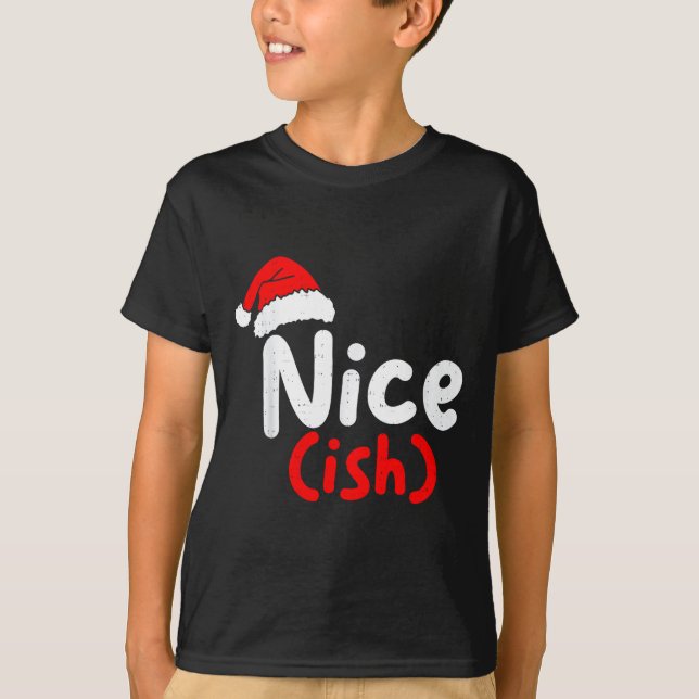 Nice (ish) Naughty Angel Funny Christmas List Fami T Shirt (Framsida)