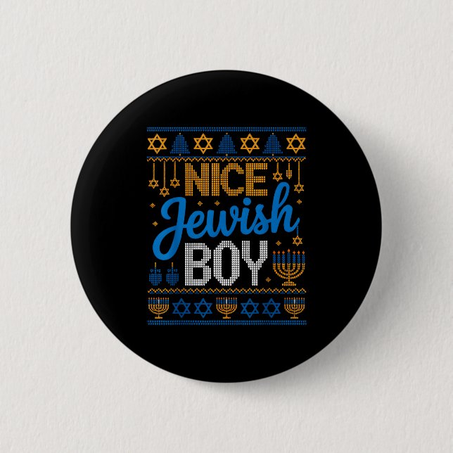 Nice Jewish Boy Hanukkah Menorah Dreidel Ugly Swea Knapp (Framsida)