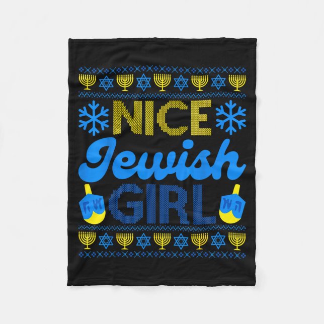 Nice Jewish Girl Ugly Happy Hanukkah Sweater Chanu Fleecefilt (Framsidan)