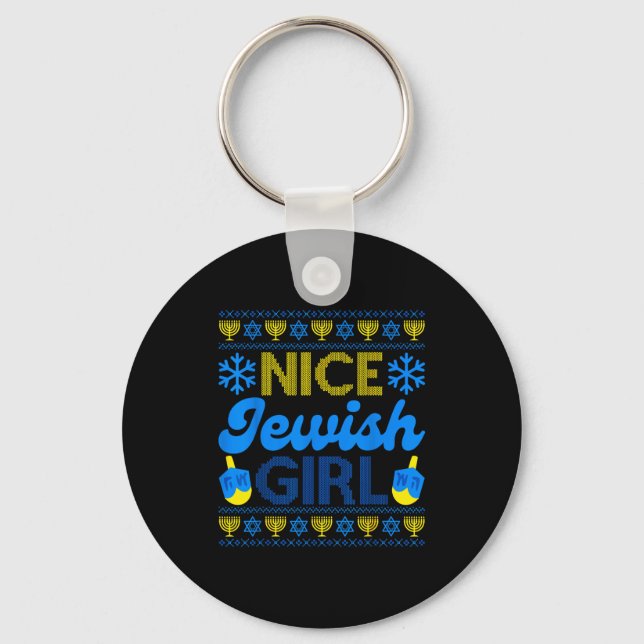 Nice Jewish Girl Ugly Happy Hanukkah Sweater Chanu Nyckelring (Framsida)