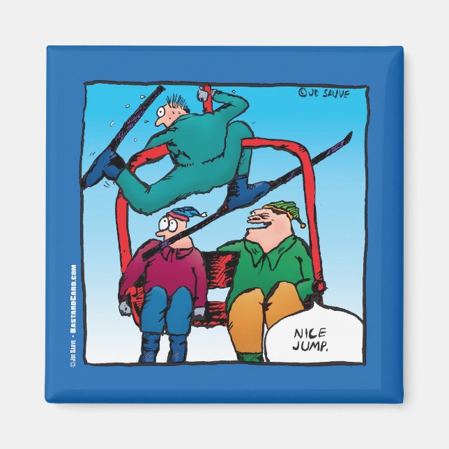 Nice Jump Funny Skiers Tecknad Magnet (Framsidan)