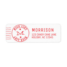 Nice List Monogram Red Returadress Etikett